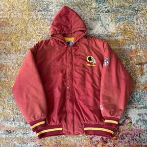Vintage Faded 90s Starter  Washington Redskins Puffer Full Zip‎ Hooded Jacket XL